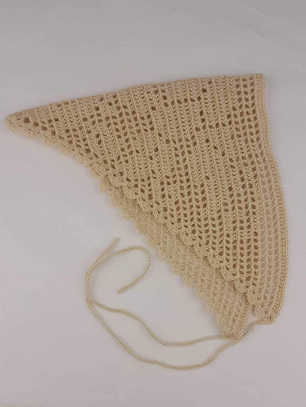 Handcrafted Cream Crochet Rose Filet Head Kerchief Bandana Tie Back